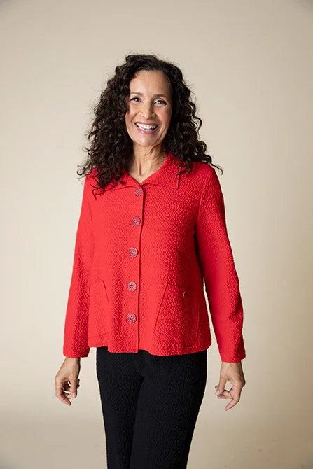 Pucker Weave Statement Jacket [Apple-21312] Belted Jacket Elasticated Jacket Padded Jacket