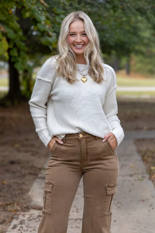 Jenna Raw Detail Sweater - Cream Modern Contemporary Chic