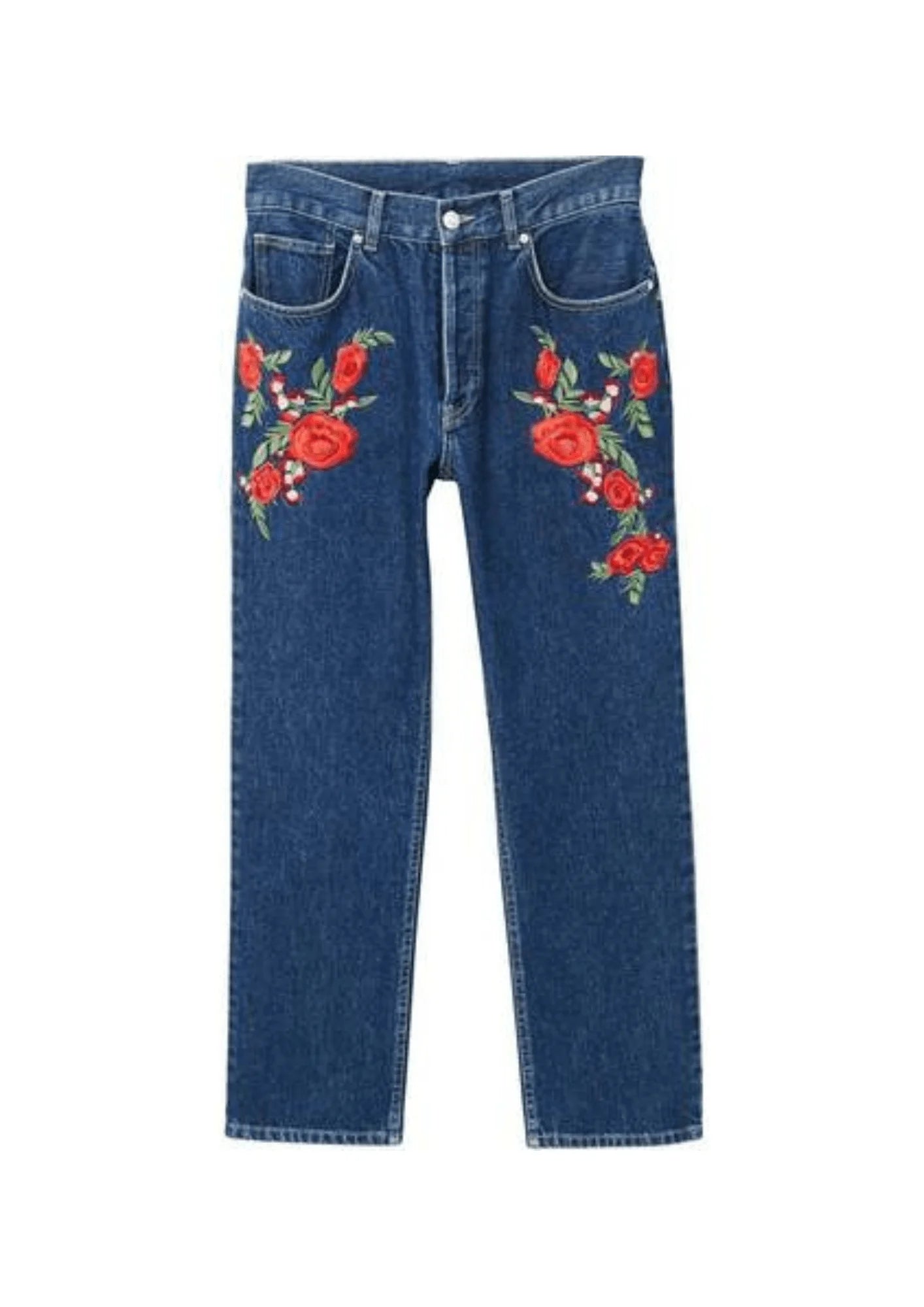 FLORAL EMBROIDERED DENIM TROUSERS Trousers Summer Linen
