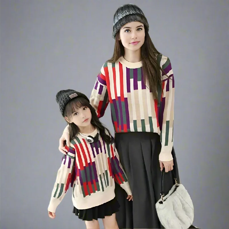 Colorful Geometric Knitted Sweater  Unisex Retro Oversized Pullover Halter Neck Top