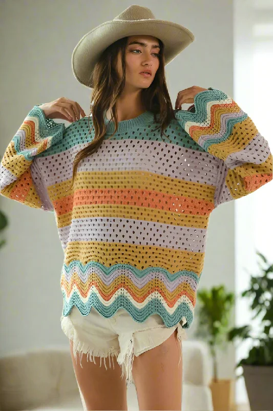 BiBi Sweater Crochet Vintage Granny Openwork Knit Long Sleeve Top Wavy Hem Pullover Shirt Short Sleeve Top BiBi Sweater Crochet Vintage Granny Openwork Knit Long Sleeve Top Wavy Hem Pullover Shirt Short Sleeve Top