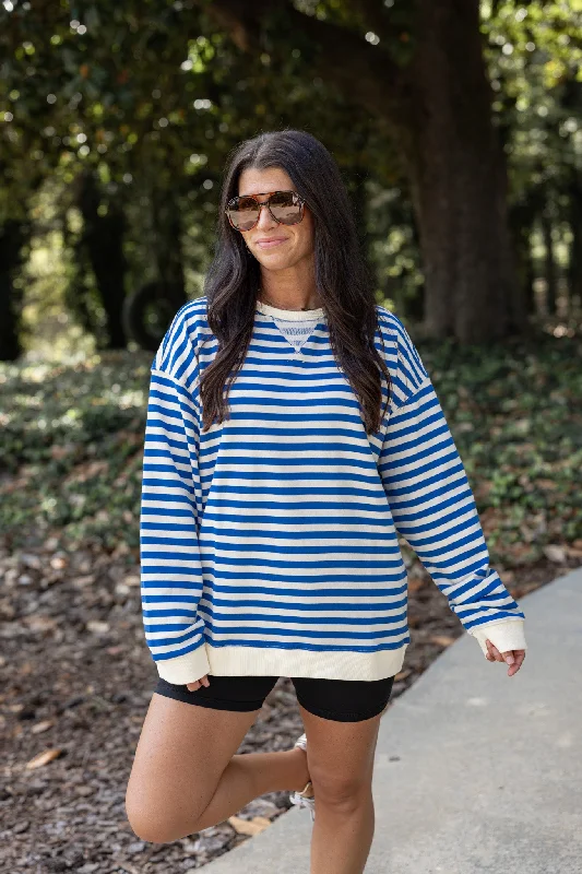 Striped Coziness Blue Pullover Chunky Knit Pullover