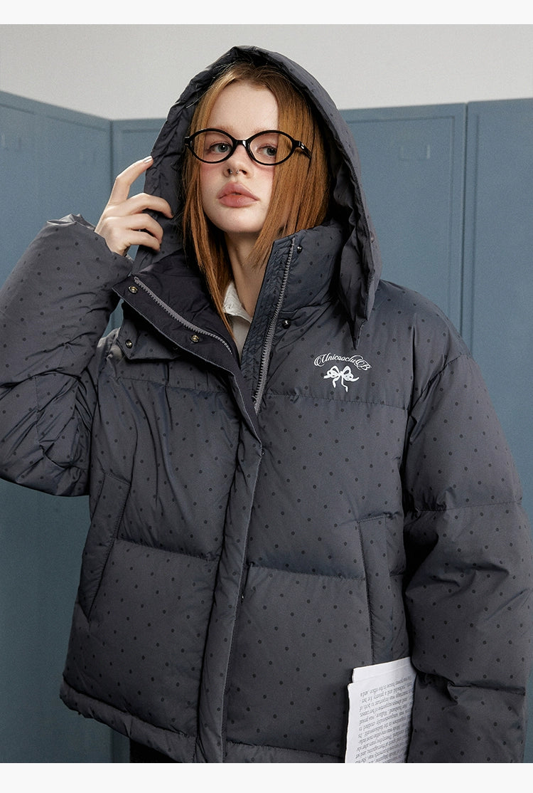 Black and Beige Hooded Puffer Jacket Boat Neck Shawl Collar Notched Collar