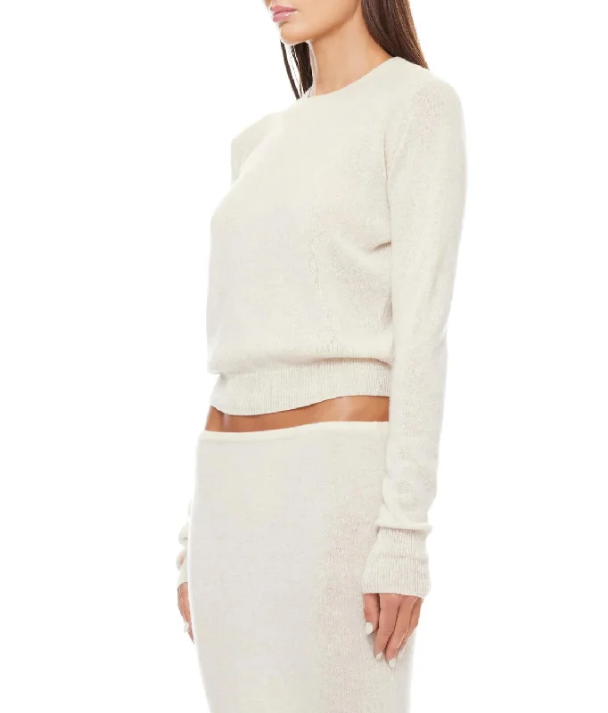Eterne - Francis Cashmere Sweater in Oatmeal Silk Blend Satin Velvet