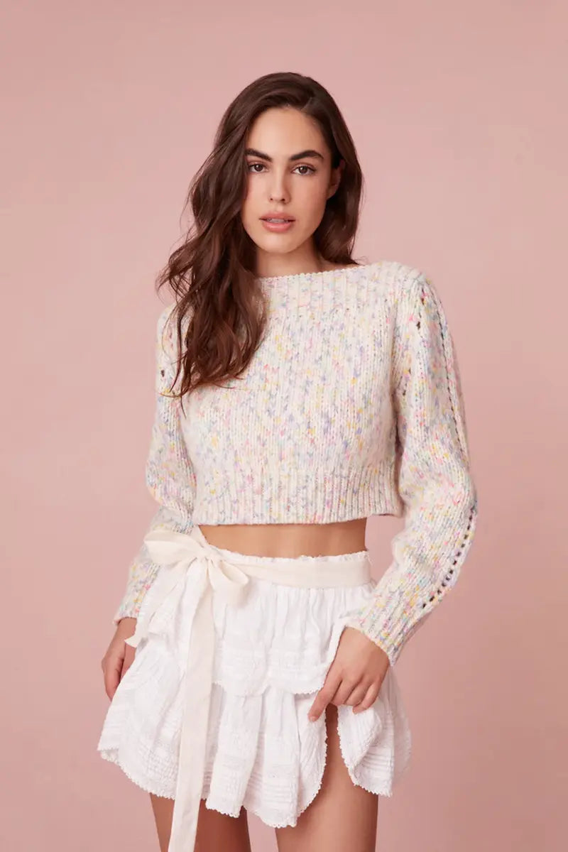 LoveShackFancy Larson Crop Pullover Cowl Neck Pullover