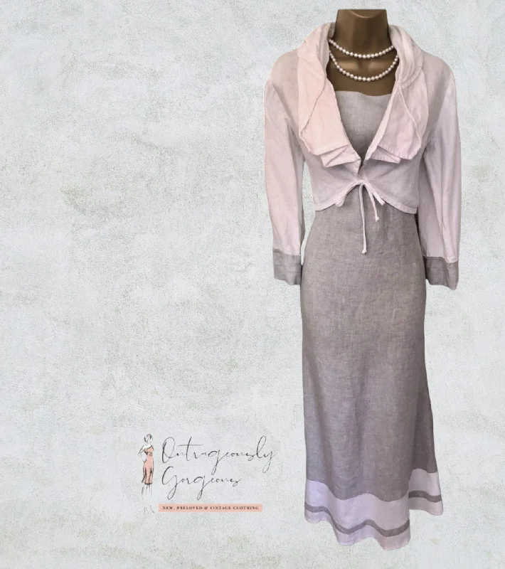 Kontrast White & Grey Linen Long Dress & Jacket, Lagenlook Size 36 UK 10 US 6 EU 38 Fleece Jacket Down Jacket Parka