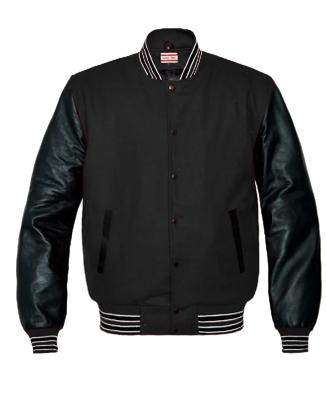 Original American Varsity Black Leather Sleeve Letterman College Baseball Women Wool Jackets #BSL-BWSTR-BB Insulated Jacket Fitted Jacket Loose Jacket Original American Varsity Black Leather Sleeve Letterman College Baseball Women Wool Jackets #BSL-BWSTR-BB Insulated Jacket Fitted Jacket Loose Jacket