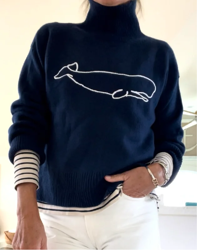 Cashmere Nantucket Whale Turtleneck Sweater Boat Neck Shawl Collar Notched Collar
