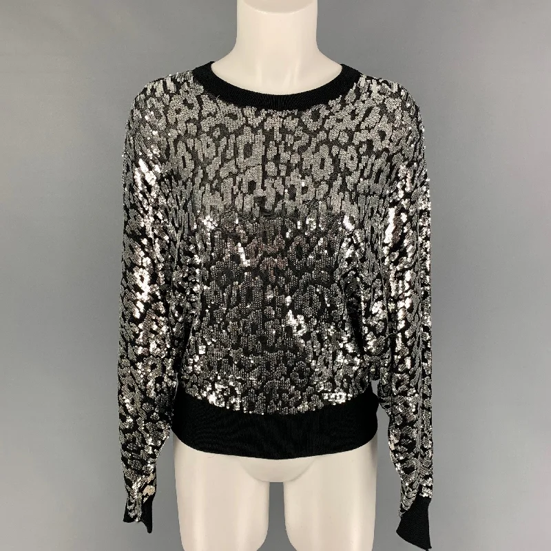 MICHAEL KORS COLLECTION Size M Black Silver Viscose Sequined Pullover Halter Neck Top