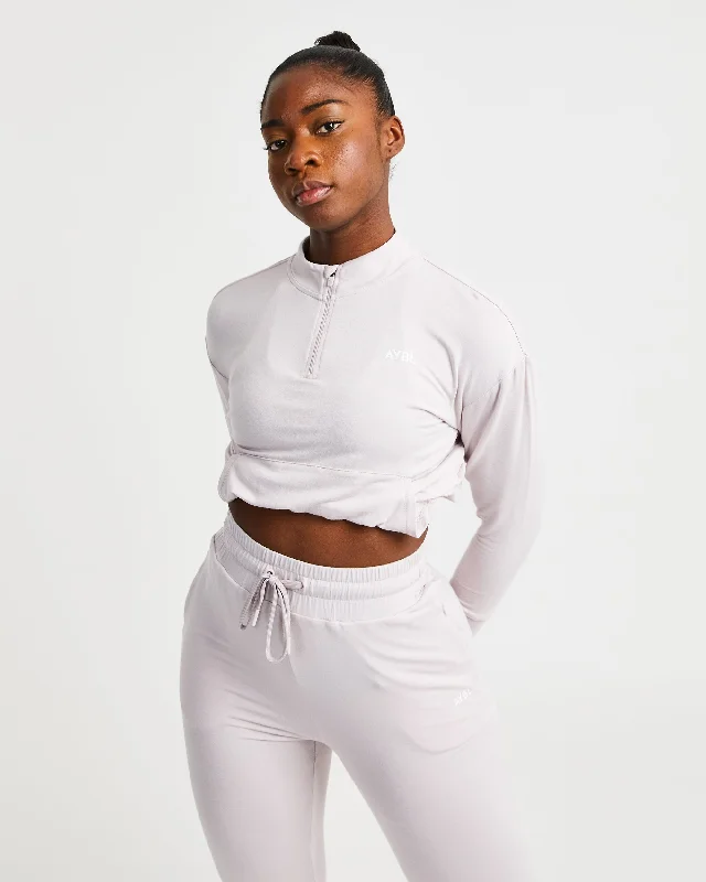 Studio 1/2 Zip Pullover - Sand Grau Elbow Length Sleeve