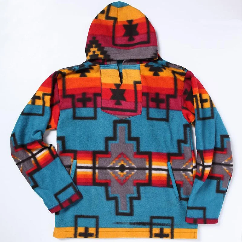 El Paso Women's Turquoise Aztec Fleece Pullover Hoodie Asymmetrical Hem Sweater