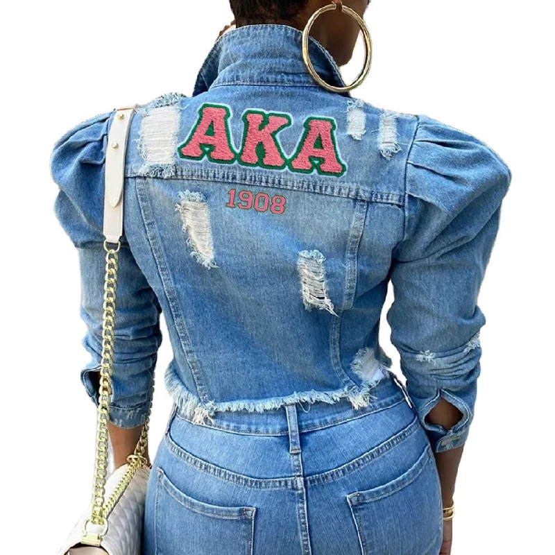 DropShip S- 5XL Large size Pink Green AKA1908 Printed short frayed puff sleeve Delta Zeta Alpha Hole Denim Jacket Women Clothing Elasticated Jacket Padded Jacket Insulated Jacket DropShip S- 5XL Large size Pink Green AKA1908 Printed short frayed puff sleeve Delta Zeta Alpha Hole Denim Jacket Women Clothing Elasticated Jacket Padded Jacket Insulated Jacket