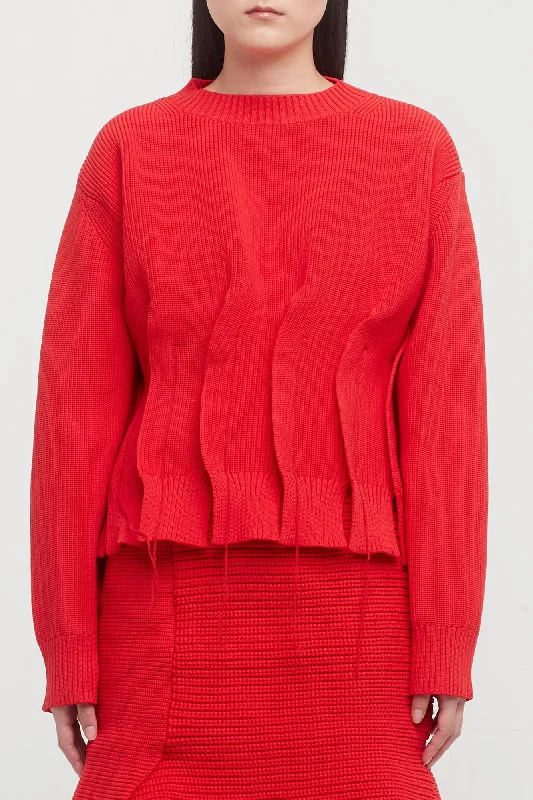 Sacai Knit Pullover in Red V-Neck Stylish Pullover