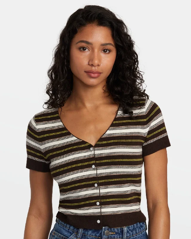 Taylor Sweater Top V-Neck Sweater - Java Nylon Fabric Polyester Fabric Spandex Fabric