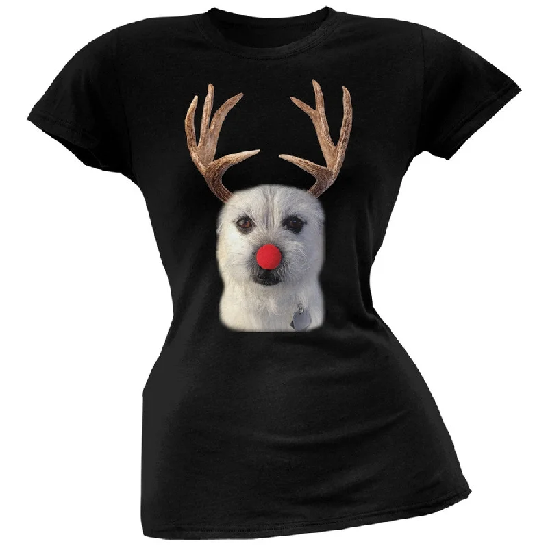 Funny Reindeer Dog Ugly Christmas Sweater Black Soft Juniors T-Shirt Iron Safe Non-Iron Wrinkle Free