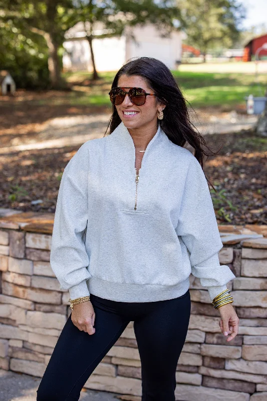 Luxe Knit Grey Zip Pullover Short Sleeve Top