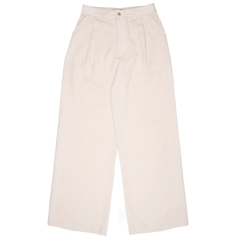 Relaxed Pleated Trouser - French Linen Fine Canvas - Ecru Trousers chic fashionable