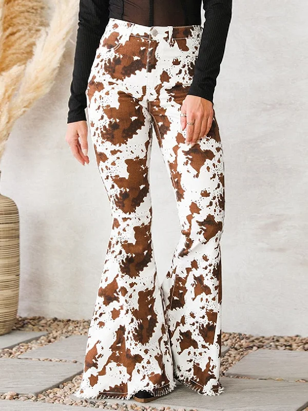 Versatile Cow Print Trousers Chinos Cotton Straight Leg