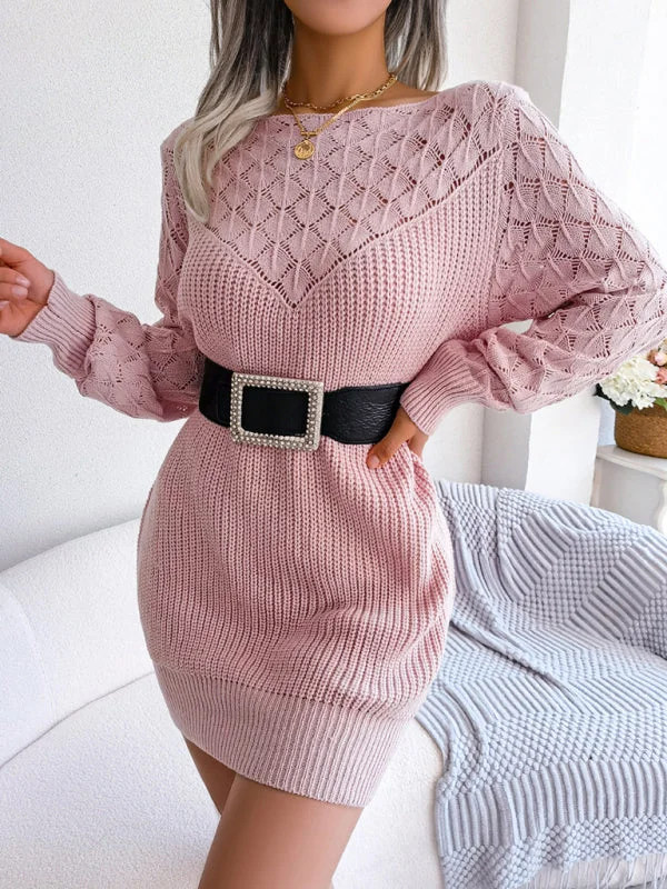 Blue Zone Planet | Hollow Outer Neck Long Sleeve Pullover Mini Dress Wrist Length Sleeve Blue Zone Planet | Hollow Outer Neck Long Sleeve Pullover Mini Dress Wrist Length Sleeve