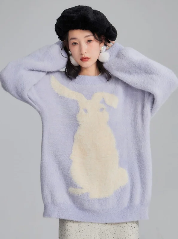 White Rabbit Mohair Winter Pullover V-Neck Stylish Pullover