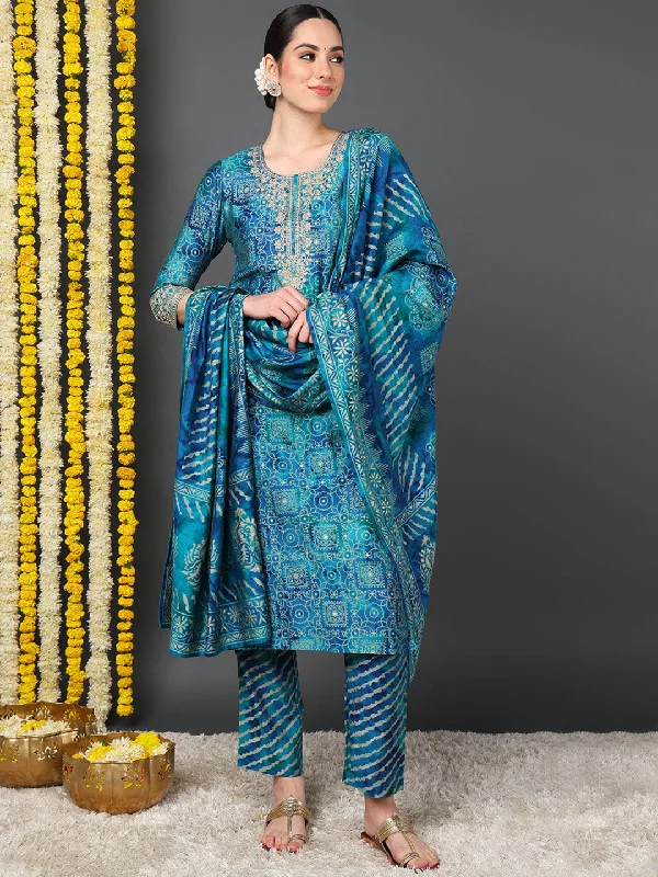 Teal Polyester Ethnic Motifs Printed Straight Kurta Trouser With Dupatta Trousers Denim Distressed Teal Polyester Ethnic Motifs Printed Straight Kurta Trouser With Dupatta Trousers Denim Distressed