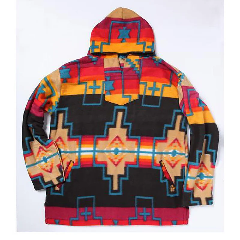 El Paso Women's Multi Aztec Fleece Pullover Hoodie Ruffled Neck Pullover