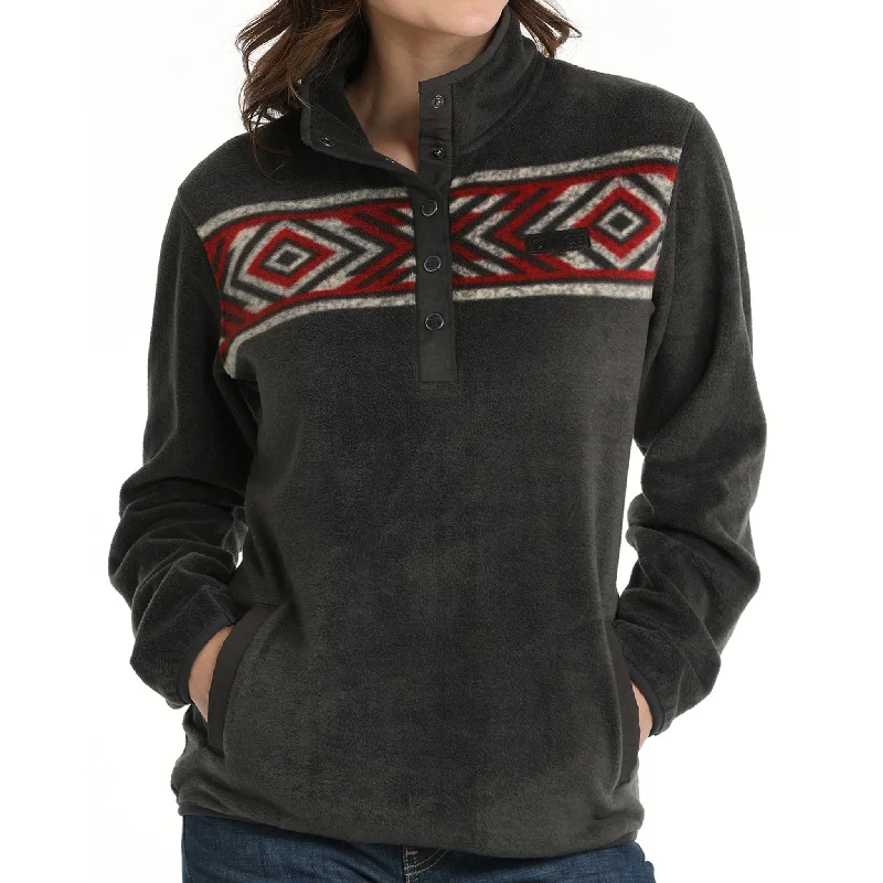 Cinch Women's Charcoal Fleece Pullover Chunky Knit Pullover