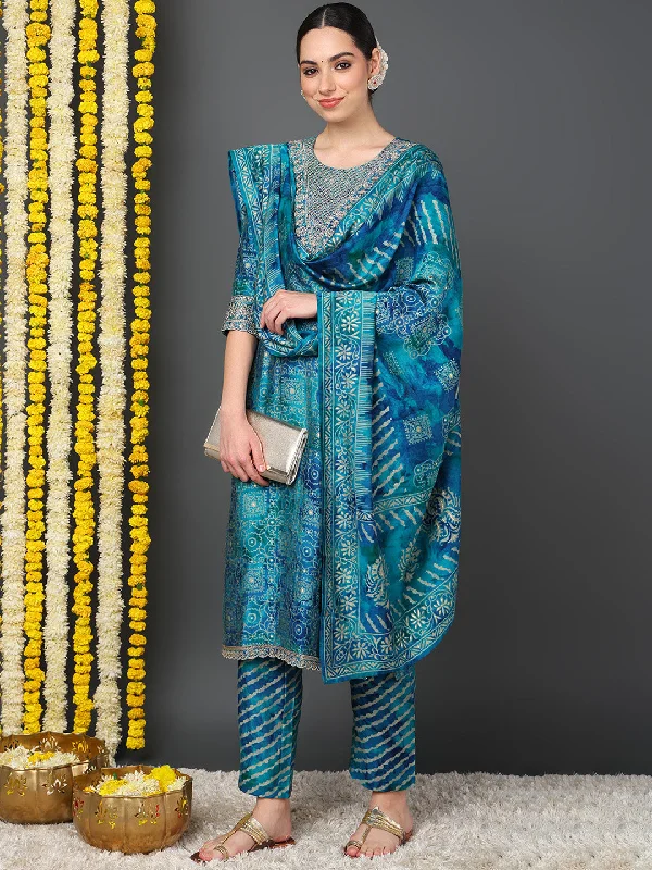 Teal Polyester Ethnic Motifs Printed Straight Kurta Trouser With Dupatta Trousers Mesh Breathable Teal Polyester Ethnic Motifs Printed Straight Kurta Trouser With Dupatta Trousers Mesh Breathable