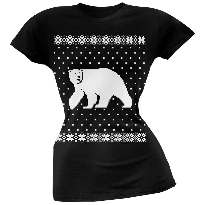 Big Polar Bear Ugly Christmas Sweater Black Soft Juniors T-Shirt Casual Formal Business