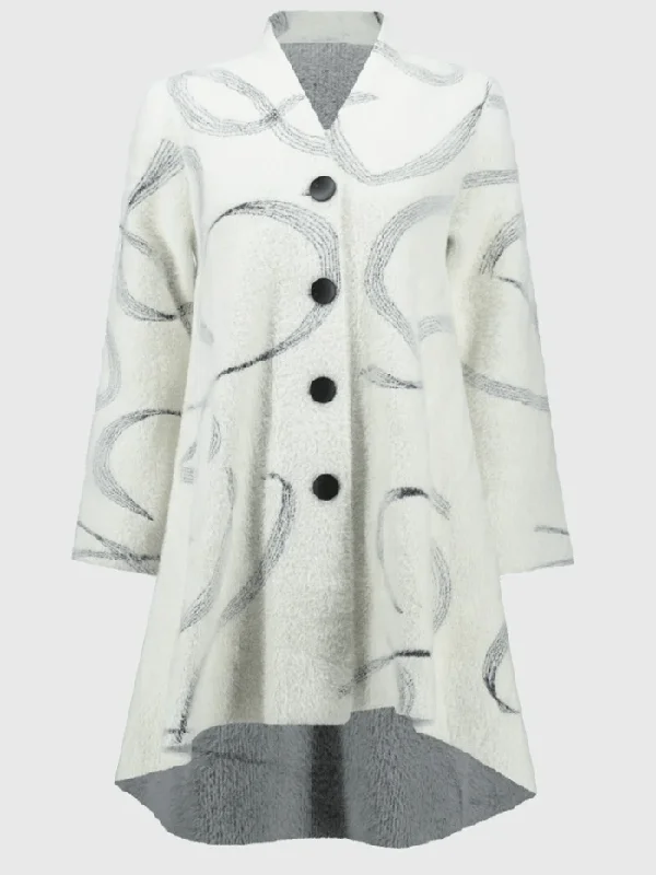 Joseph Ribkoff Women's Abstract Jacquard Sweater Coat 244930 Col 1846 Ribbed Striped Patterned