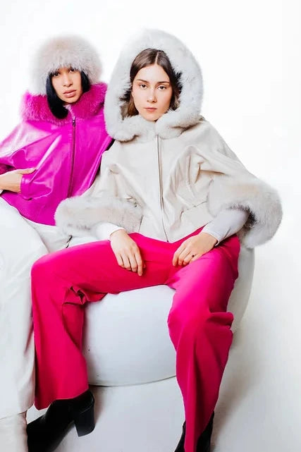 Fox Trim Jacket With Hood [Pearl-VTMK61] Jacket Blazer Coat