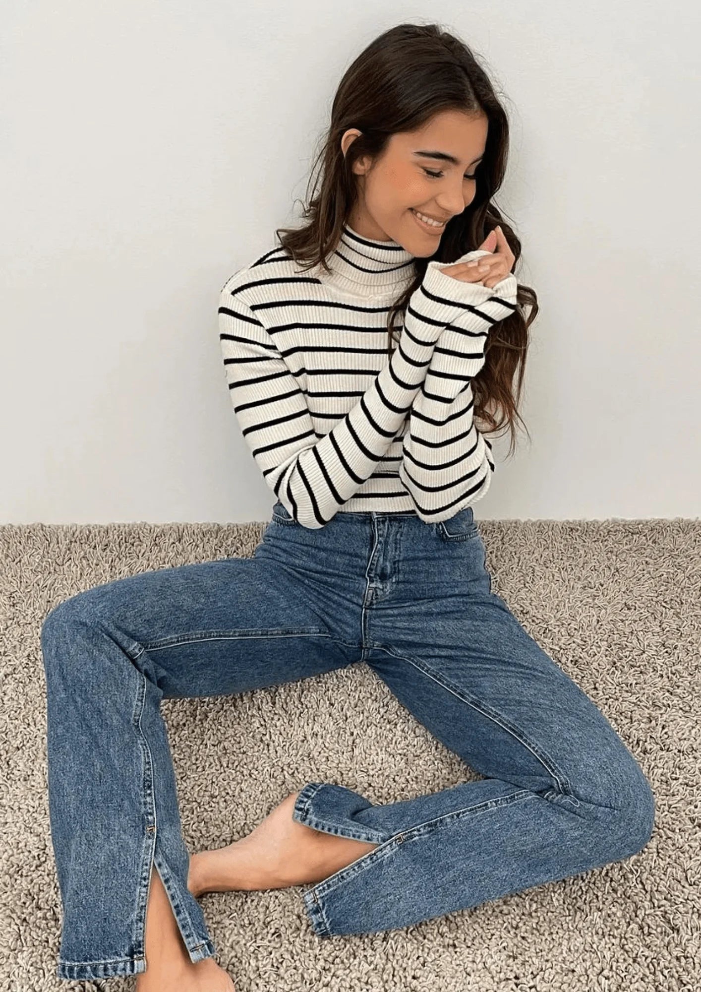 SIDE SLIT DENIM TROUSERS Trousers Party Sparkling