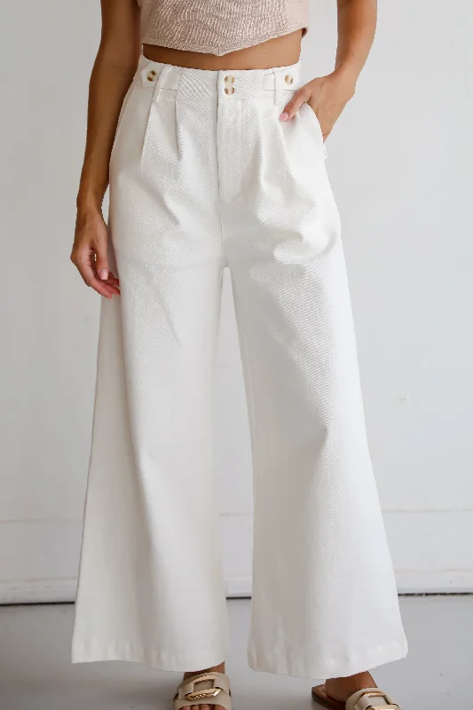 FINAL SALE - Posh Intent Ivory Wide Leg Trouser Jeans Trousers Fleece Cozy