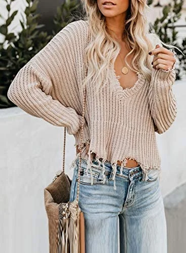 Womens V Neck Cotton Knit Pullover Sweater Solid Lightweight Oversized Long Sleeve Ruffle Sleeve Feminine Womens V Neck Cotton Knit Pullover Sweater Solid Lightweight Oversized Long Sleeve Ruffle Sleeve Feminine