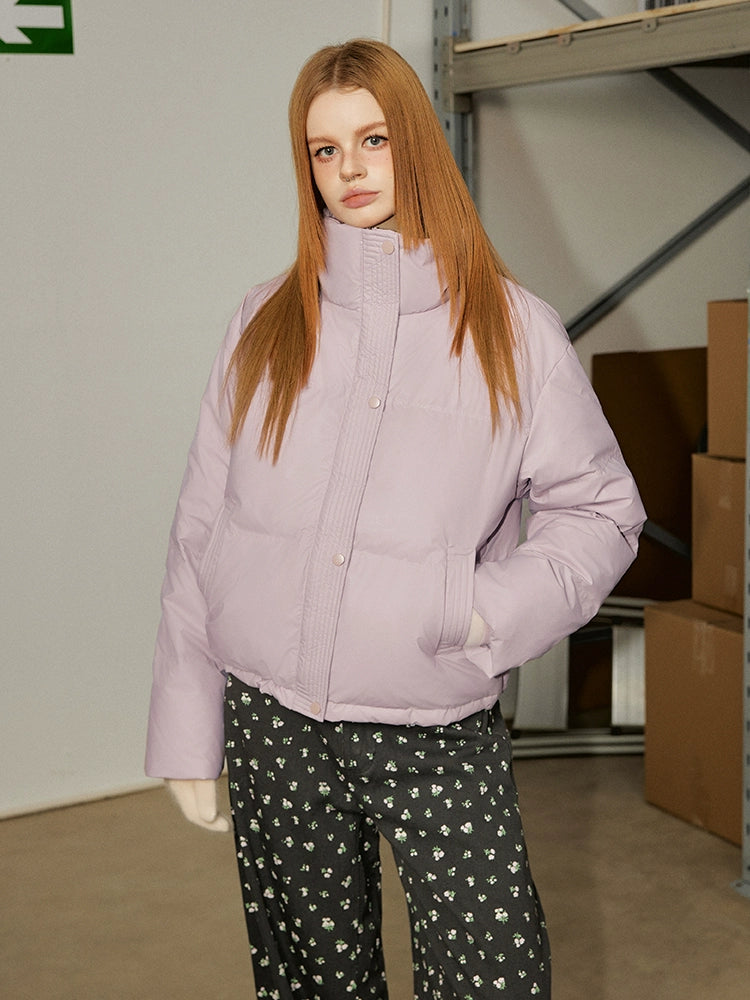 Short Stand-collar Cotton Jacket Front Pockets Side Pockets Patch Pockets