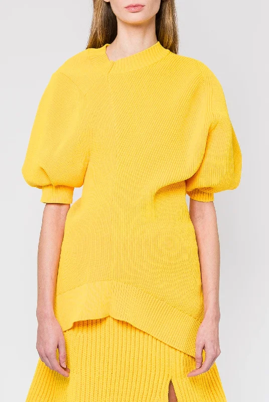 Sacai Knit Pullover in Yellow Notched Neck Pullover