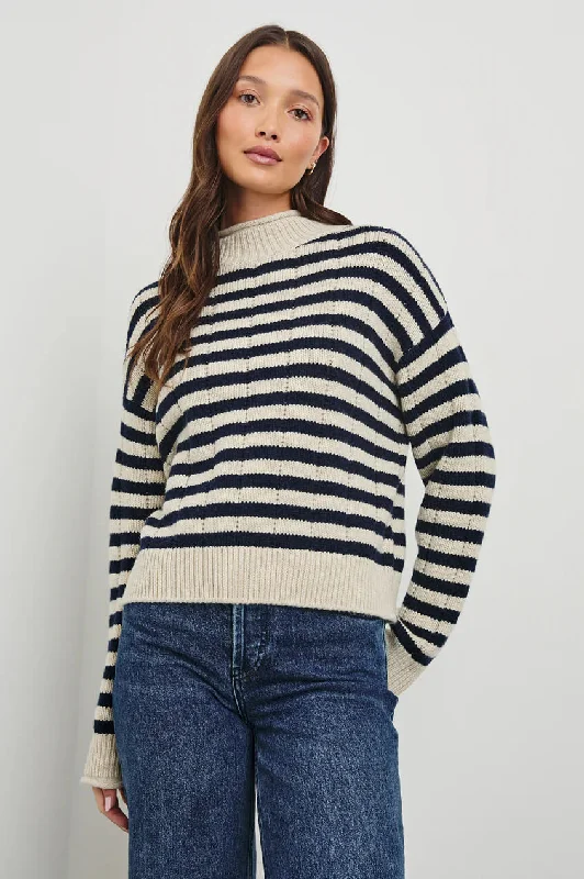 Rails - Corrine Sweater in Oat Navy Solid Color Striped Floral Print