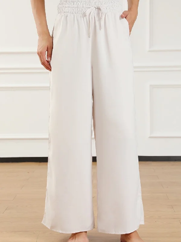 Beige High Waist Smocked Wide Leg Trousers Trousers Recommended Stylist
