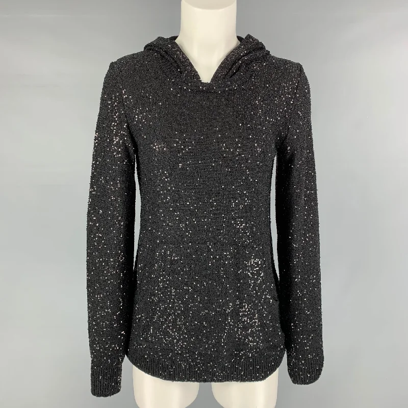 OSCAR DE LA RENTA Size S Black Silk & Polyester Sequined Pullover Port Neck Pullover OSCAR DE LA RENTA Size S Black Silk & Polyester Sequined Pullover Port Neck Pullover