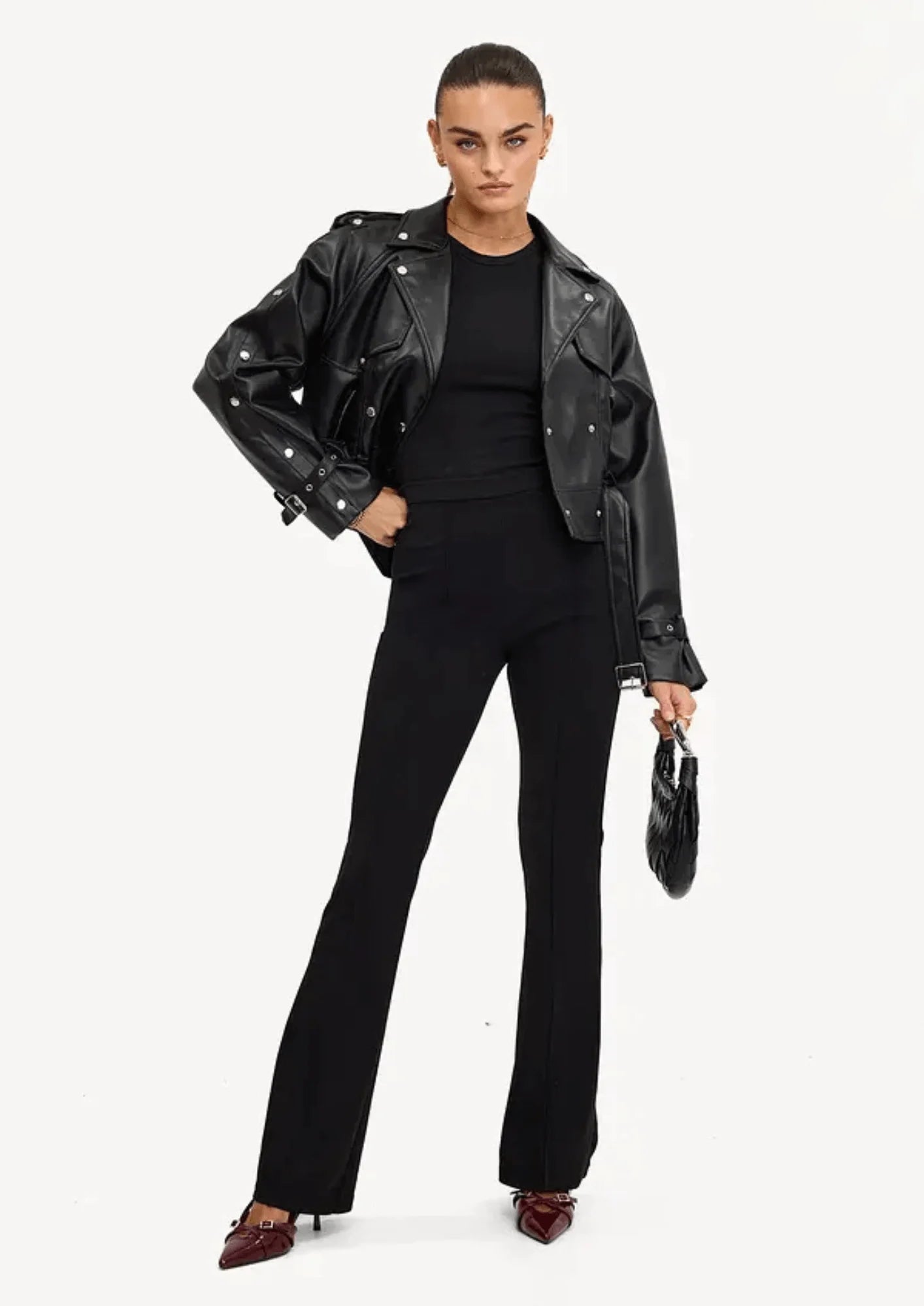 BLACK FLARED TROUSERS Trousers Leather Faux