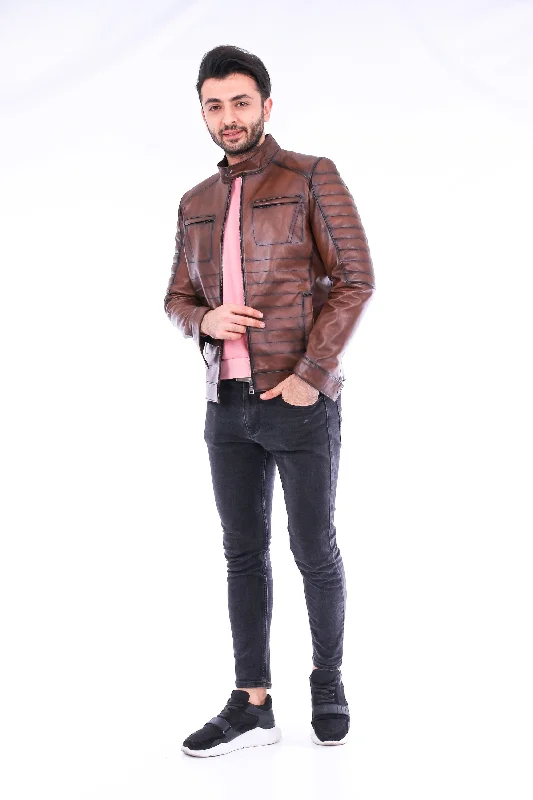 Premium Leather Biker Jacket Plaid Jacket Tartan Jacket Houndstooth Jacket
