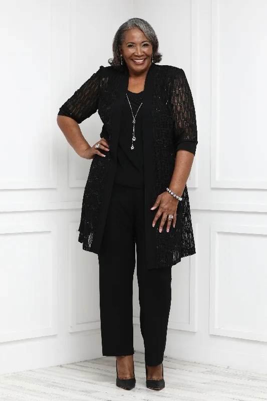 R&M Richards 3 Piece Sequin Lace Jacket Pantsuit with Necklace Satin Jacket Silk Jacket Chiffon Jacket R&M Richards 3 Piece Sequin Lace Jacket Pantsuit with Necklace Satin Jacket Silk Jacket Chiffon Jacket