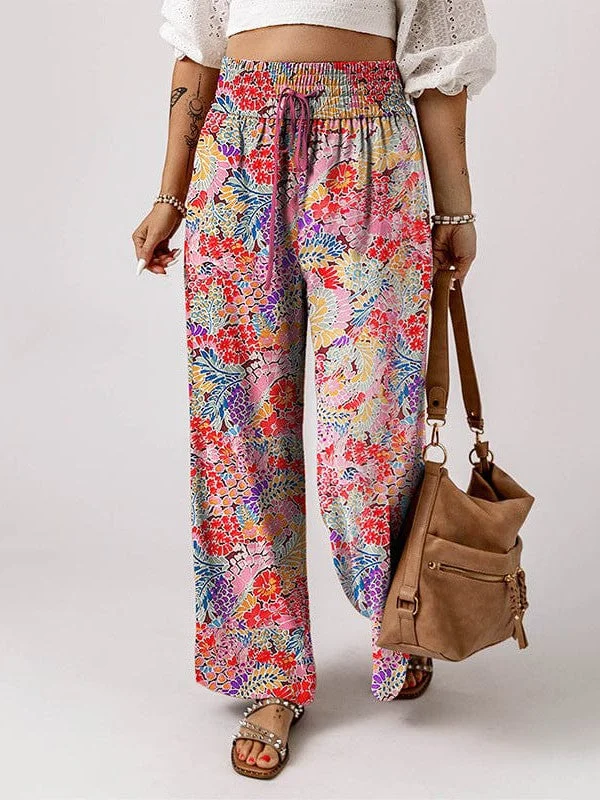 Relaxed Fit Floral Wide Leg Trousers In Polyester Blend For Women Trousers Spring Floral