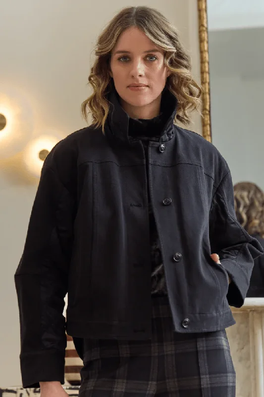 Pierce Mix Media Quilted Jacket [Black-24-3430-M9] Faux Fur Fabric Real Fur Fabric Shearling Fabric