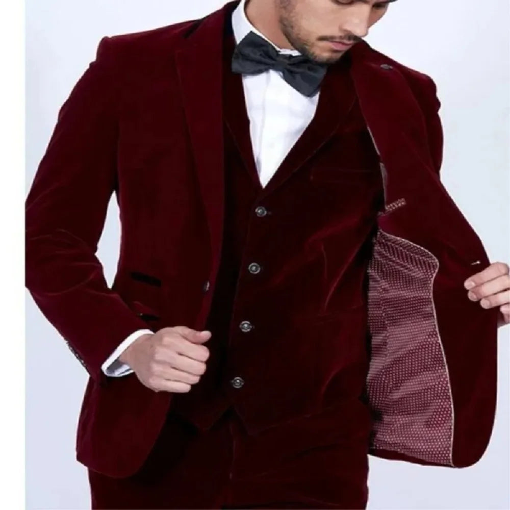 Cinessd Fashion Suits For Men Burgundy Velvet Men Suits Slim Fit 3 Piece Blazer Tailor Made Wine Red Groom Prom Party Tuxedo Jacket+Pants+Vest dandy Ribbed Jacket Pleated Jacket Ruffled Jacket Cinessd Fashion Suits For Men Burgundy Velvet Men Suits Slim Fit 3 Piece Blazer Tailor Made Wine Red Groom Prom Party Tuxedo Jacket+Pants+Vest dandy Ribbed Jacket Pleated Jacket Ruffled Jacket