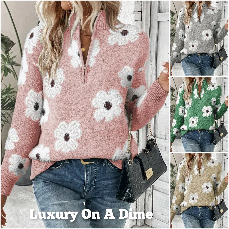 Fuzzy Half-Zip Pullover Daisy Retro Flower Top Eyelash Knit Henley Neck Sweater Shirt dolman Sleeve Top Fuzzy Half-Zip Pullover Daisy Retro Flower Top Eyelash Knit Henley Neck Sweater Shirt dolman Sleeve Top