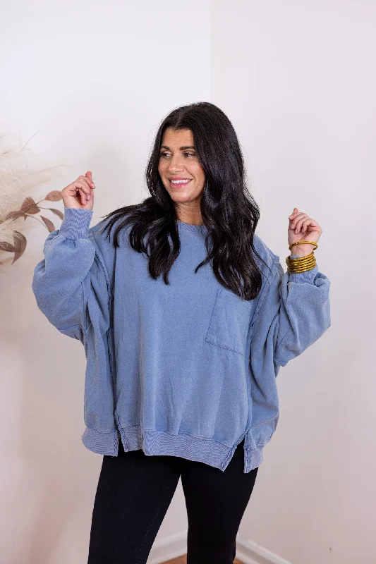 Trending On Washed Blue Pullover Turtleneck Warm Pullover
