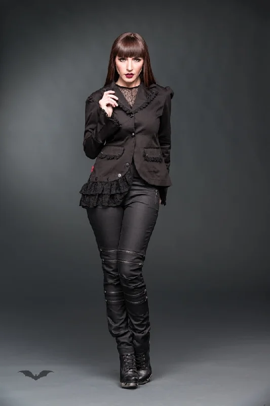Queen of Darkness - Asymmetrical jacket decorated with lace Hooded Jacket Caped Jacket Shawl Collar Jacket Queen of Darkness - Asymmetrical jacket decorated with lace Hooded Jacket Caped Jacket Shawl Collar Jacket