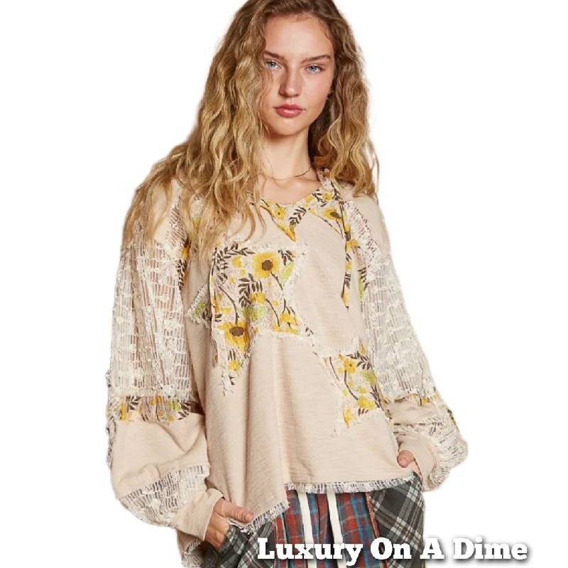 POL Lace Hoodie Star Floral Daisy Patchwork Pullover Top Long Sleeve Boho Shirt Bolero Style Sweater POL Lace Hoodie Star Floral Daisy Patchwork Pullover Top Long Sleeve Boho Shirt Bolero Style Sweater