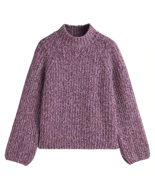 Multicolour Stand Collar Sweater - Pansy Purple Zippered Front Buttoned Front Snap Front Multicolour Stand Collar Sweater - Pansy Purple Zippered Front Buttoned Front Snap Front